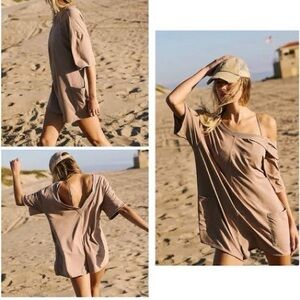 Free People Hot Shot Tee Romper Mocha Latte S M L